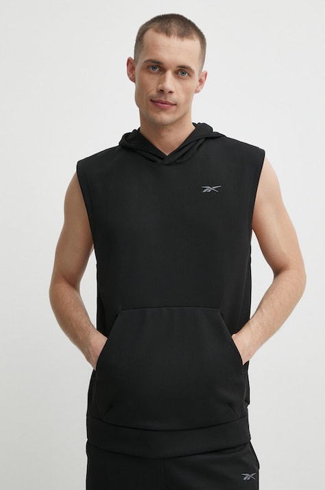 Reebok bluza Strength barbati, culoarea negru, cu glugă, neted, 100075597