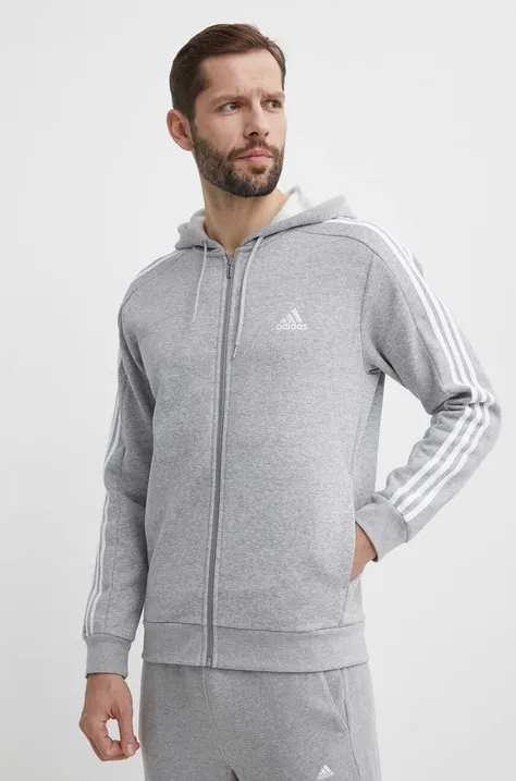 Кофта adidas мужская цвет серый с капюшоном меланж