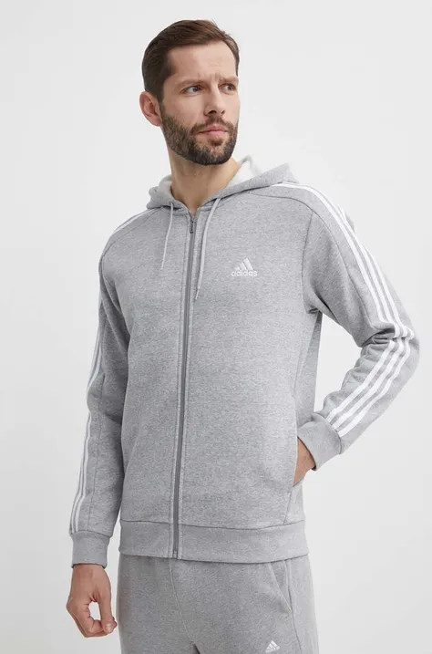 Mikina adidas pánská, šedá barva, s kapucí, melanžová