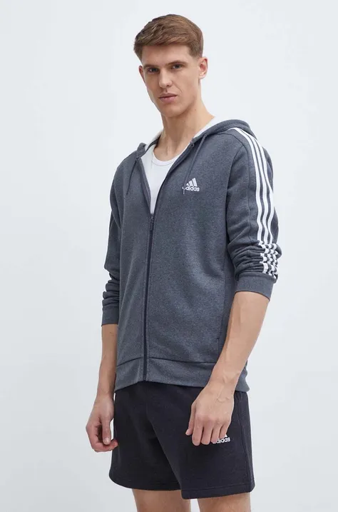 Кофта adidas мужская цвет серый с капюшоном с аппликацией