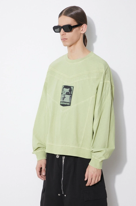 PLEASURES hanorac de bumbac Mentor Crewneck barbati, culoarea verde, cu imprimeu, P24SP044.MATCHA