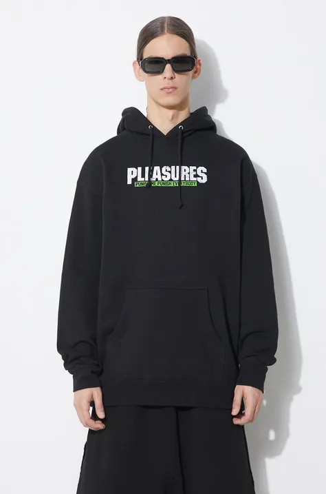 PLEASURES sweatshirt Punish Hoodie men's black color hooded with a print P24SP054.BLACK