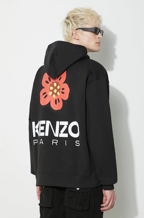 Dukserica Kenzo Boke Flower za muškarce, boja: crna, s kapuljačom, s tiskom, FD55SW4444ME.99J