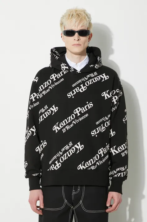 Bavlněná mikina Kenzo by Verdy pánská, černá barva, s kapucí, vzorovaná, FE58SW0074MG.99J
