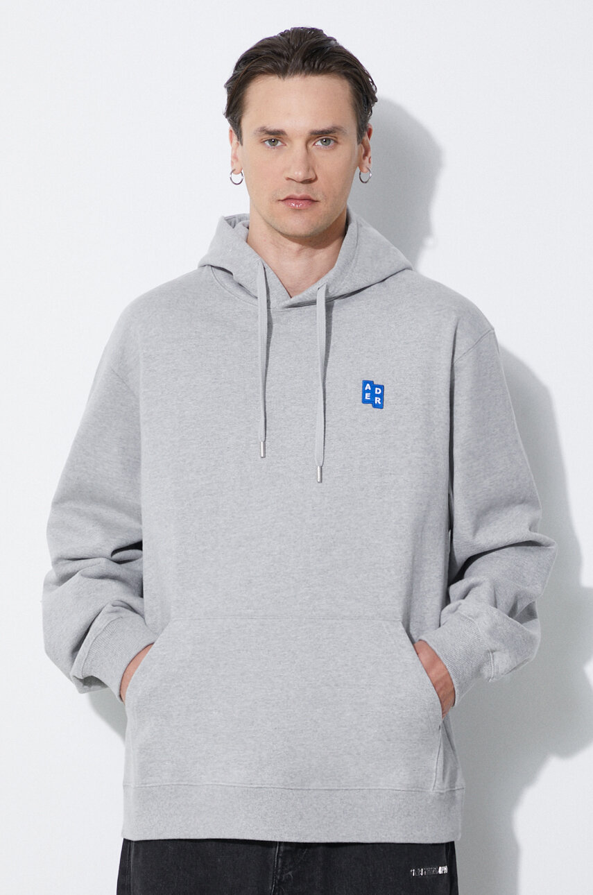 Ader Error hanorac de bumbac TRS Tag Hoodie barbati, culoarea gri, cu glugă, melanj, BMSGFYHD0101