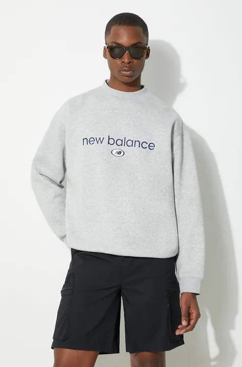 New Balance sweatshirt Hoops men's gray color with a print MT41597AGT