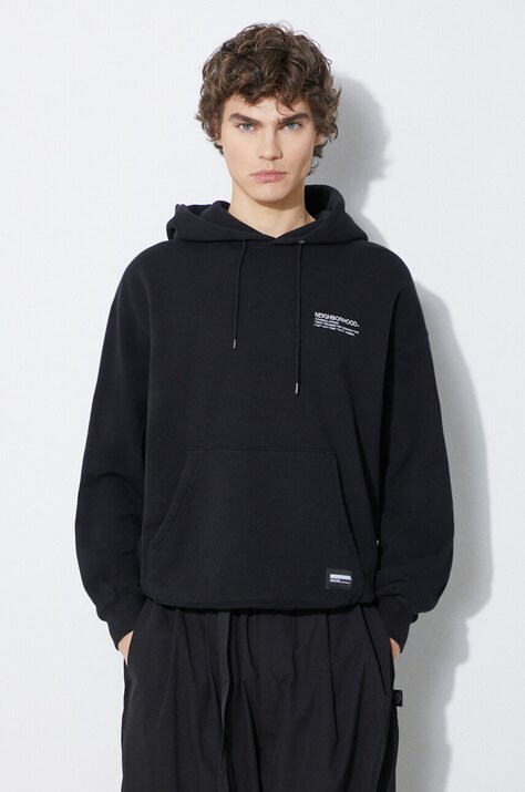 Хлопковая кофта NEIGHBORHOOD Plain Sweat Parka мужская цвет чёрный с капюшоном с аппликацией 241FPNH.CSM02
