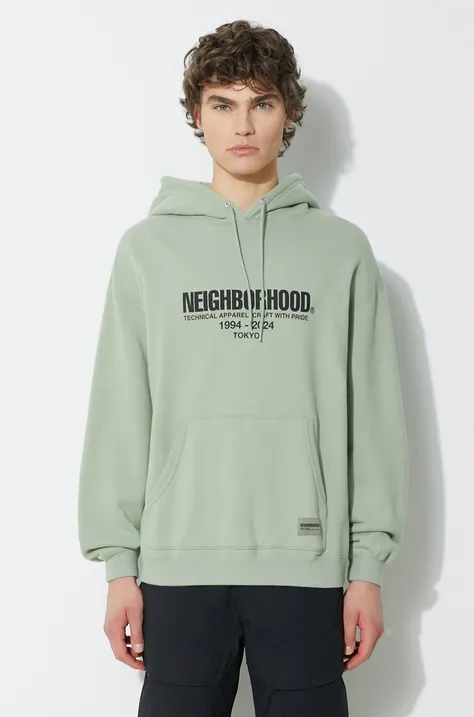 NEIGHBORHOOD cotton sweatshirt Classic men's green color hooded with a print 241FPNH.CSM04
