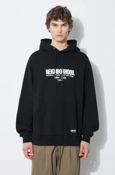NEIGHBORHOOD cotton sweatshirt Classic men's black color hooded with a print 241FPNH.CSM04