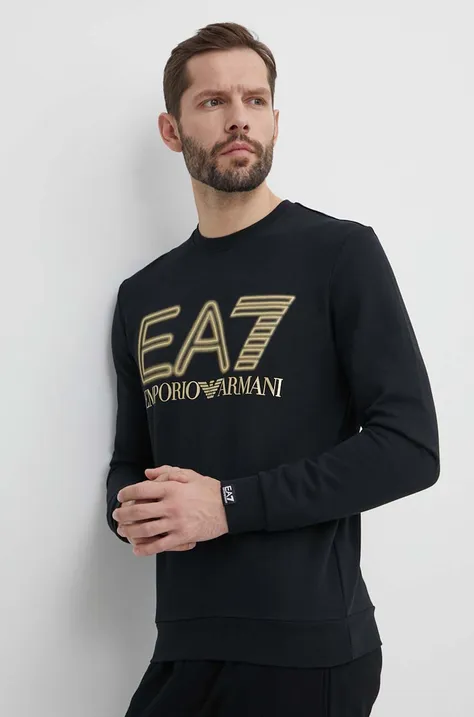 Хлопковая кофта EA7 Emporio Armani мужская цвет чёрный с принтом