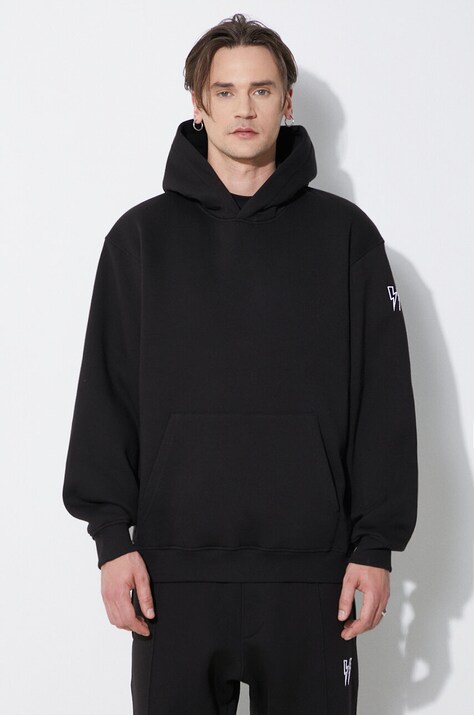 Mikina Neil Barrett Easy Drop Shoulder Double Bolts Hoodie pánská, černá barva, s kapucí, hladká, MY72212R-Y514-001N