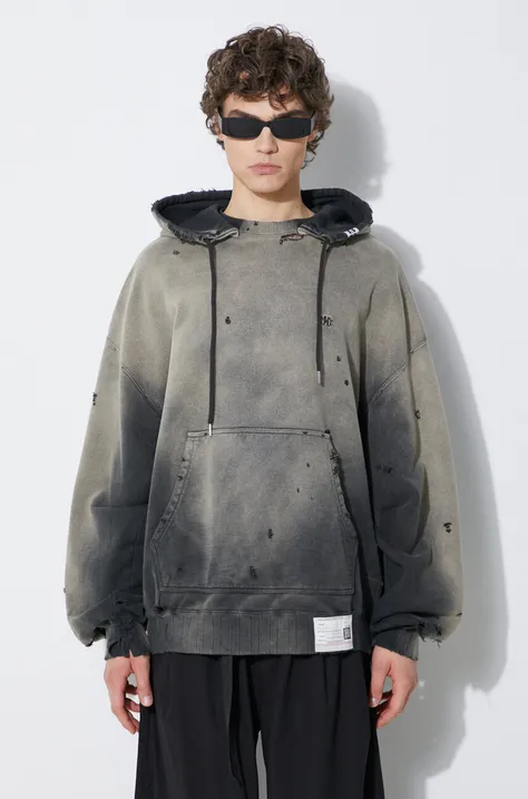 Хлопковая кофта Maison MIHARA YASUHIRO Sun Faded Hoodie мужская цвет серый с капюшоном с аппликацией A12HD541