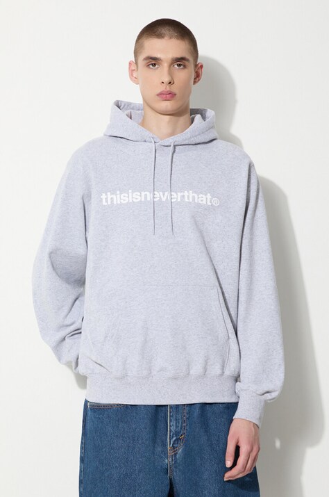 Бавовняна кофта thisisneverthat T-logo LT Hoodie чоловіча колір сірий з капюшоном з принтом TN240TSWHO01