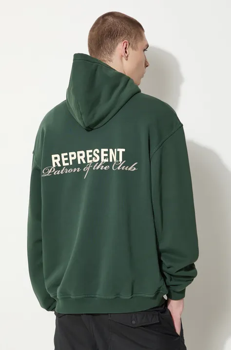 Represent cotton sweatshirt Patron Of The Club Hoodie men's green color hooded with a print MLM4270.386