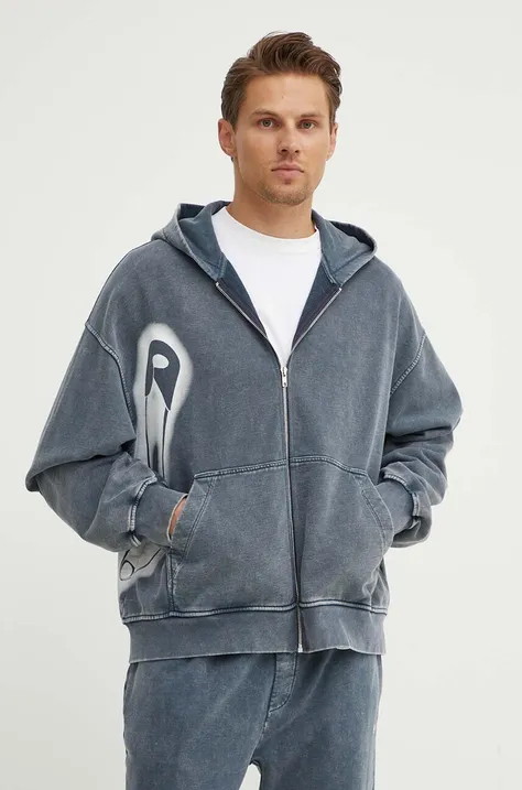 Bombažen pulover K+LUSHA moški, siva barva, s kapuco, KLAPOLLOTJ008PX