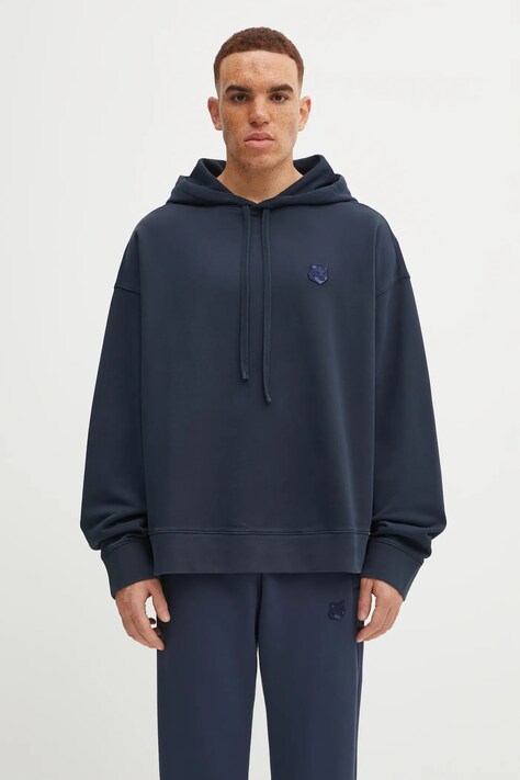 Бавовняна кофта Maison Kitsuné Bold Fox Head Patch Oversize Hoodie колір чорний з капюшоном однотонна LM00705KM0001