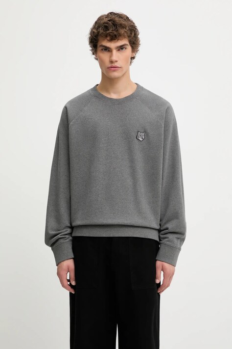 Maison Kitsuné bluza bawełniana Bold Fox Head Patch Oversize Sweatshirt męska kolor szary melanżowa MM00304KM0001