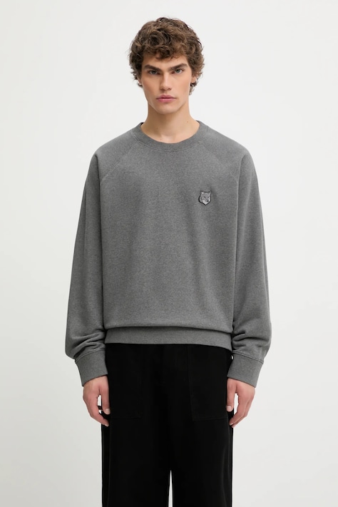Bavlnená mikina Maison Kitsuné Bold Fox Head Patch Oversize Sweatshirt čierna farba, melanžová, MM00304KM0001
