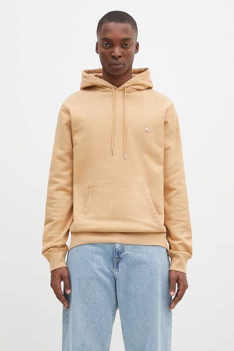 Хлопковая кофта Maison Kitsuné Chillax Patch Regular Hoodie мужская цвет оранжевый с капюшоном с аппликацией LM00706KM0001