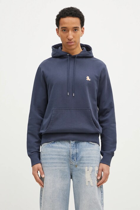 Хлопковая кофта Maison Kitsuné Chillax Patch Regular Hoodie мужская цвет синий с капюшоном с аппликацией LM00706KM0001