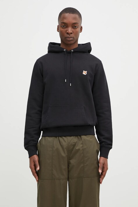 Хлопковая кофта Maison Kitsuné Fox Head Patch Regular Hoodie мужская цвет чёрный с капюшоном меланж LM00702KM0001