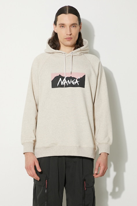 Mikina Nanga Eco Hybrid Box Logo Sweat Hoodie pánska, béžová farba, s kapucňou, s potlačou, NW2311.1F202