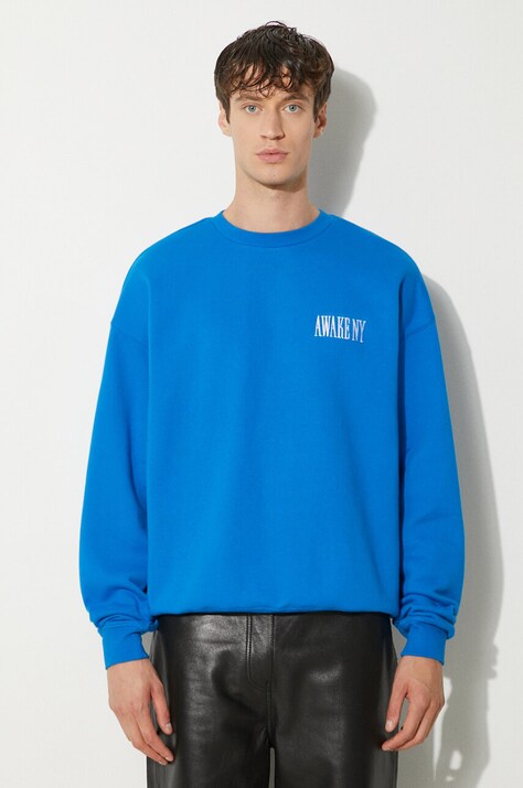 Awake NY bluza bawełniana Awake Crewneck męska kolor niebieski z aplikacją SP24-CN002