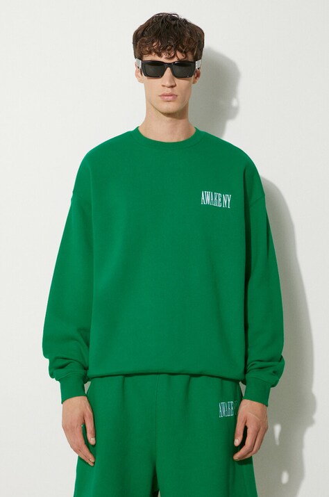 Awake NY bluza bawełniana Awake Crewneck męska kolor zielony z aplikacją SP24-CN002