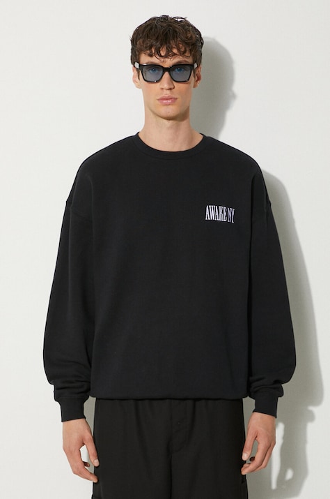 Awake NY bluza bawełniana Awake Crewneck męska kolor czarny z aplikacją SP24-CN002