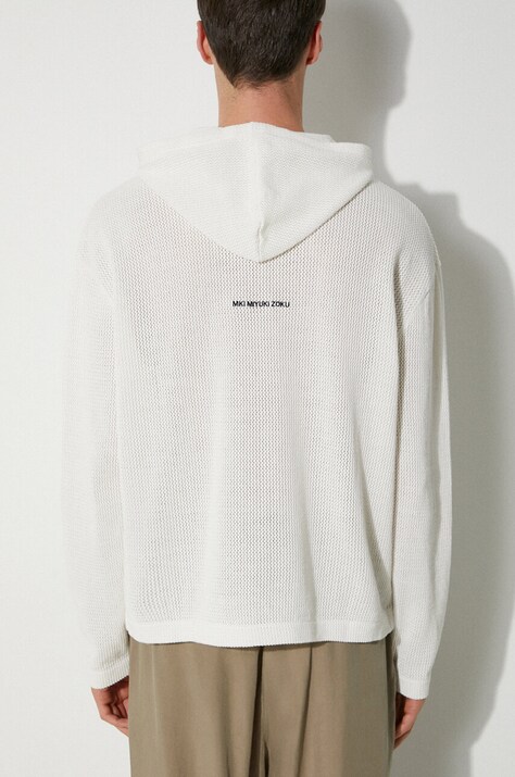 MKI MIYUKI ZOKU hanorac de bumbac Loose Gauge Hoody barbati, culoarea verde, cu glugă, neted, LOOSE.GAUGE.HOODY