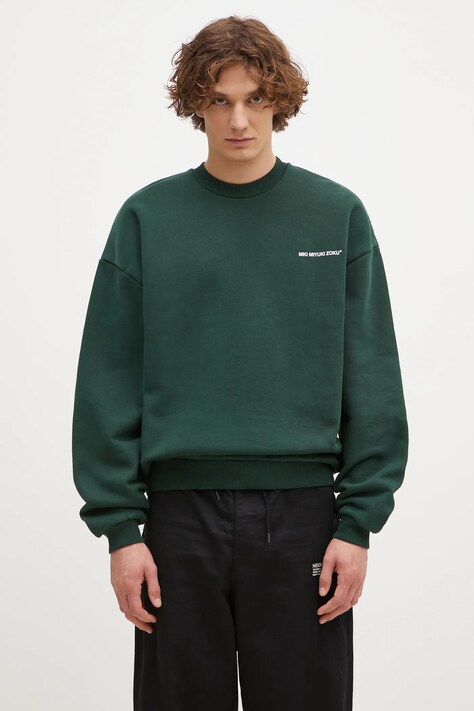 Кофта MKI MIYUKI ZOKU Uniform Crewneck Sweat чоловіча колір зелений з принтом UNIFORM.CREWNECK.SWEAT