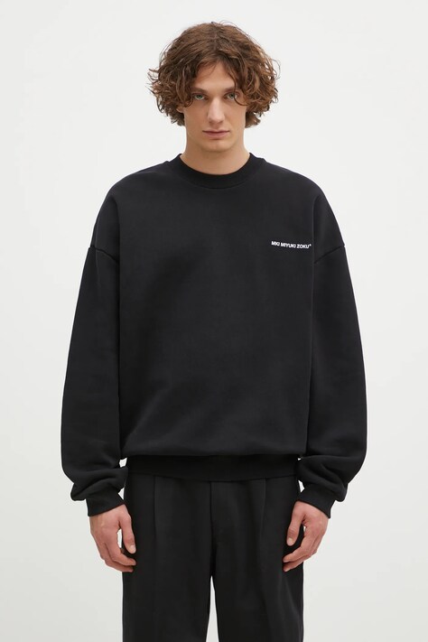 MKI MIYUKI ZOKU sweatshirt Uniform Crewneck Sweat men's black color with a print UNIFORM.CREWNECK.SWEAT