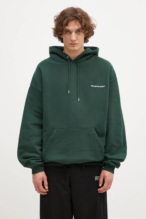 Кофта MKI MIYUKI ZOKU Uniform Hoody чоловіча колір зелений з капюшоном однотонна UNIFORM.HOODY