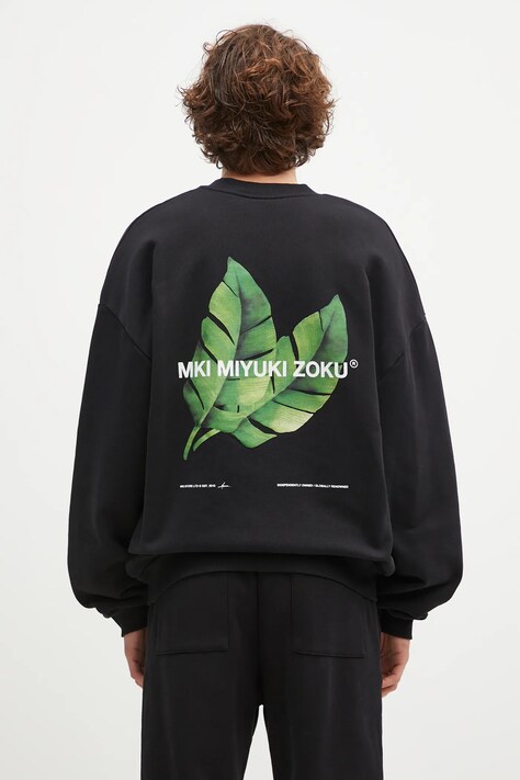 MKI MIYUKI ZOKU bluza Leaf Crewneck Sweat męska kolor czarny z nadrukiem LEAF.CREWNECK.SWEAT