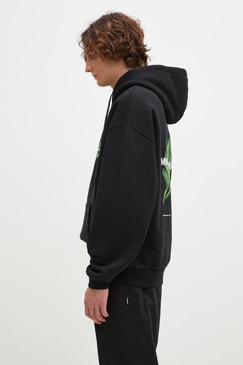 MKI MIYUKI ZOKU bluza Leaf Hoody męska kolor czarny z kapturem z nadrukiem LEAF.HOODY