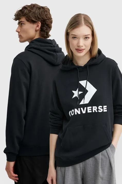 Кофта Converse колір чорний з капюшоном з принтом