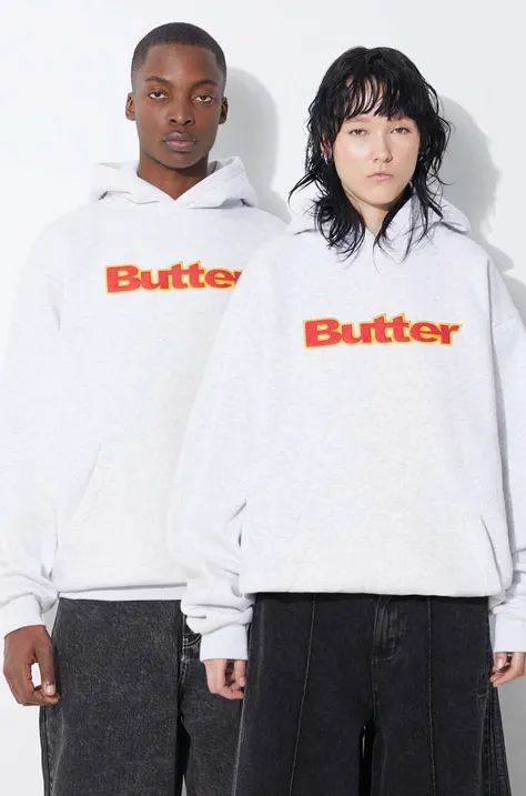 Кофта Butter Goods Felt Logo Applique цвет серый с капюшоном с аппликацией BGQ1241903