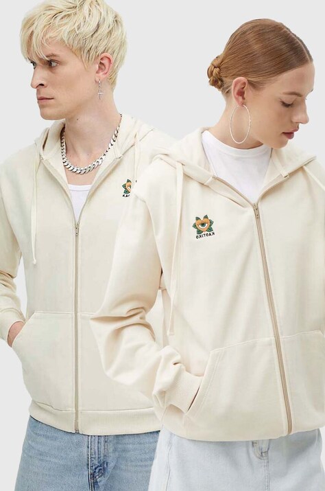 Dukserica Kaotiko boja: bež, s kapuljačom, s aplikacijom, AK041-02-G002