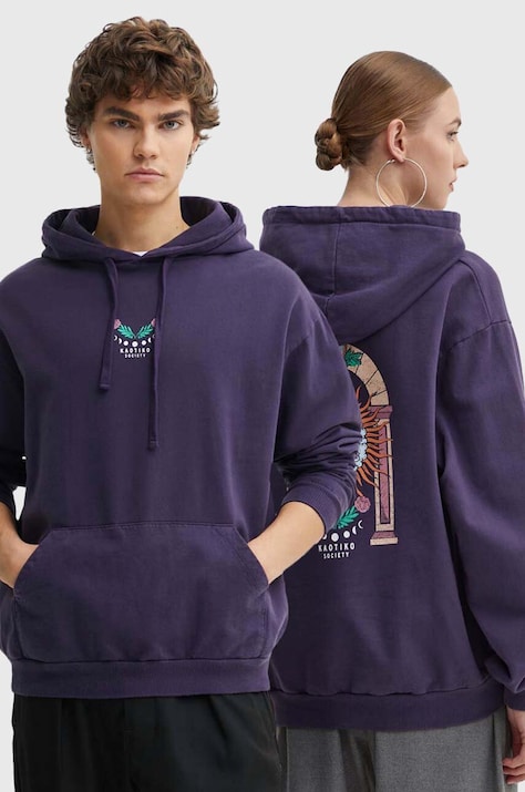 Kaotiko hanorac de bumbac culoarea violet, cu glugă, cu imprimeu, AL016-01-G002