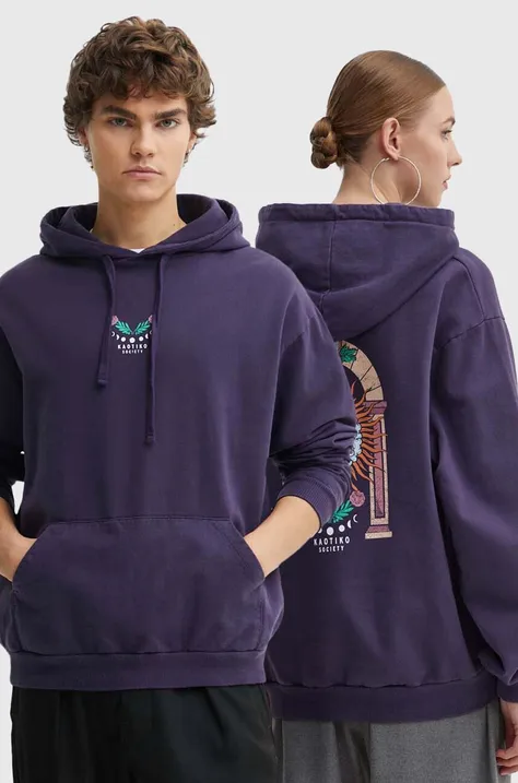 Bombažen pulover Kaotiko vijolična barva, s kapuco, AL016-01-G002