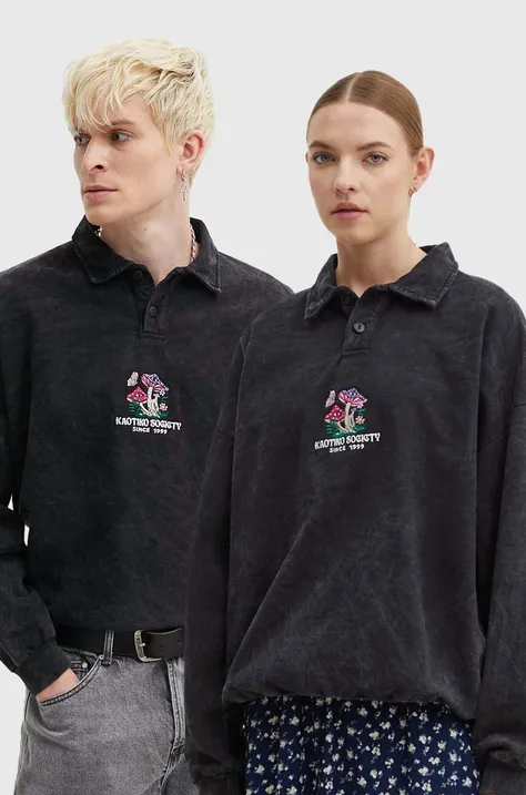 Kaotiko bluza bawełniana kolor czarny z aplikacją AM048-02-G002