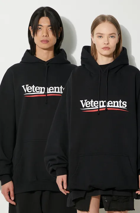 VETEMENTS sweatshirt Campaign Logo Hoodie black color hooded with a print UE64HD440B