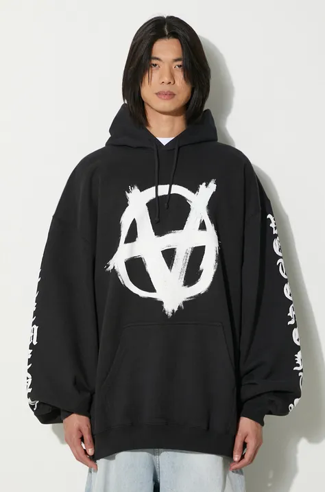 Μπλούζα VETEMENTS Double Anarchy Hoodie χρώμα: μαύρο, με κουκούλα, UE64HD700BW