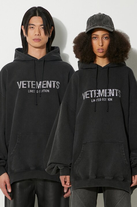 VETEMENTS sweatshirt Crystal Limited Edition black color hooded UE64HD650B