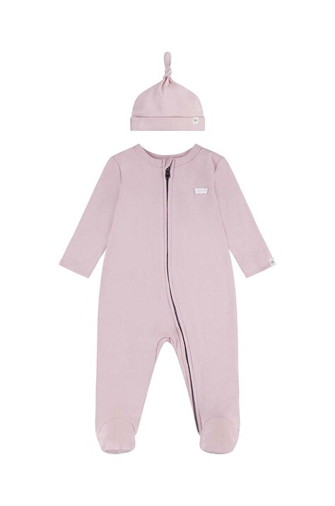 Dětský bavlněný overal Levi's LVN FOOTED COVERALL & HAT SET