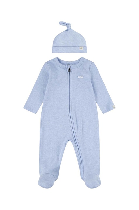 Хлопковый комбинезон для младенцев Levi's LVN FOOTED COVERALL & HAT SET