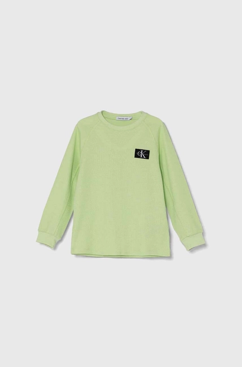 Calvin Klein Jeans longsleeve din bumbac pentru copii culoarea verde, neted