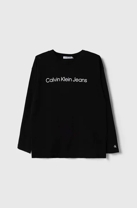 Dětská bavlněná košile s dlouhým rukávem Calvin Klein Jeans černá barva, s potiskem