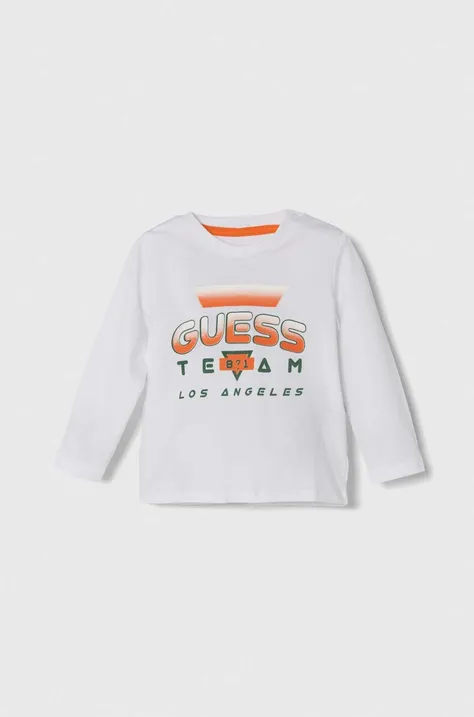 Guess longsleeve din bumbac pentru bebeluși culoarea alb, cu imprimeu