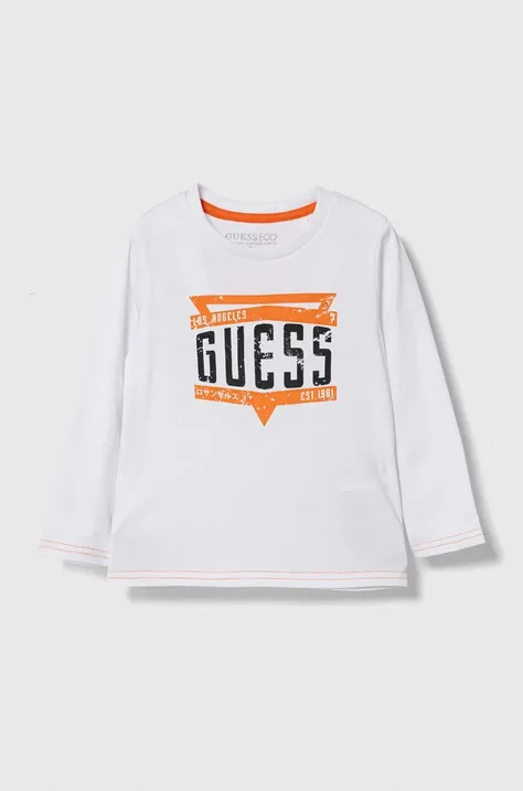 Хлопковый детский лонгслив Guess цвет белый с принтом